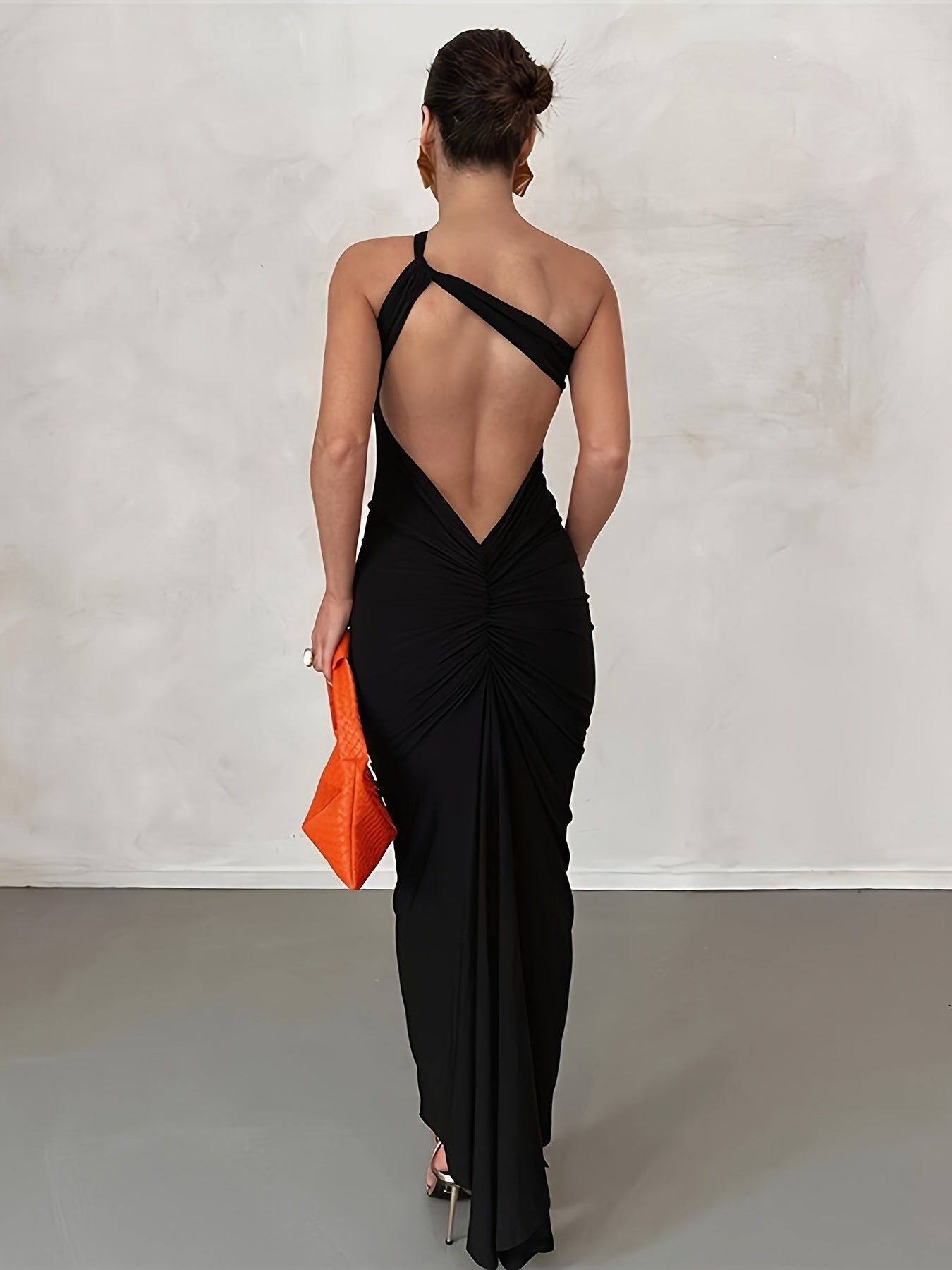 One Shoulder Ruched Cut Out Dress, Sexy Bodycon Maxi Dress For Party & Banquet, Women's Clothing MyFave Boutique