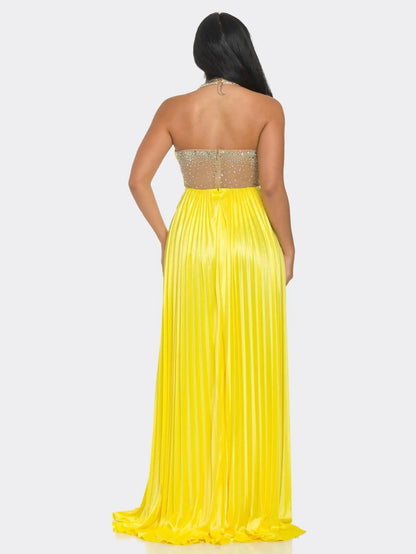 Stunning Sleeveless Maxi Dress adorned with Rhinestone Embellishments and Graceful Flowing Skirt - Perfect for Special Occasions MyFave Boutique