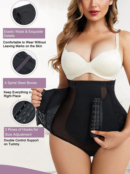 Lace Stitching Shaping Thongs, Front Buckle Tummy Control Slimmer Panties, Women's Underwear & Shapewear MyFave Boutique