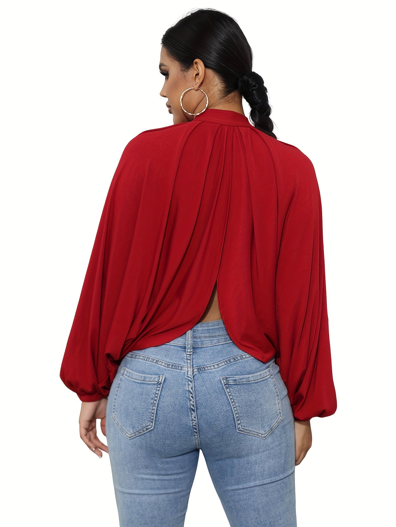 Women's Sexy Solid Color Balloon Sleeve Blouse with Open Back MyFave Boutique