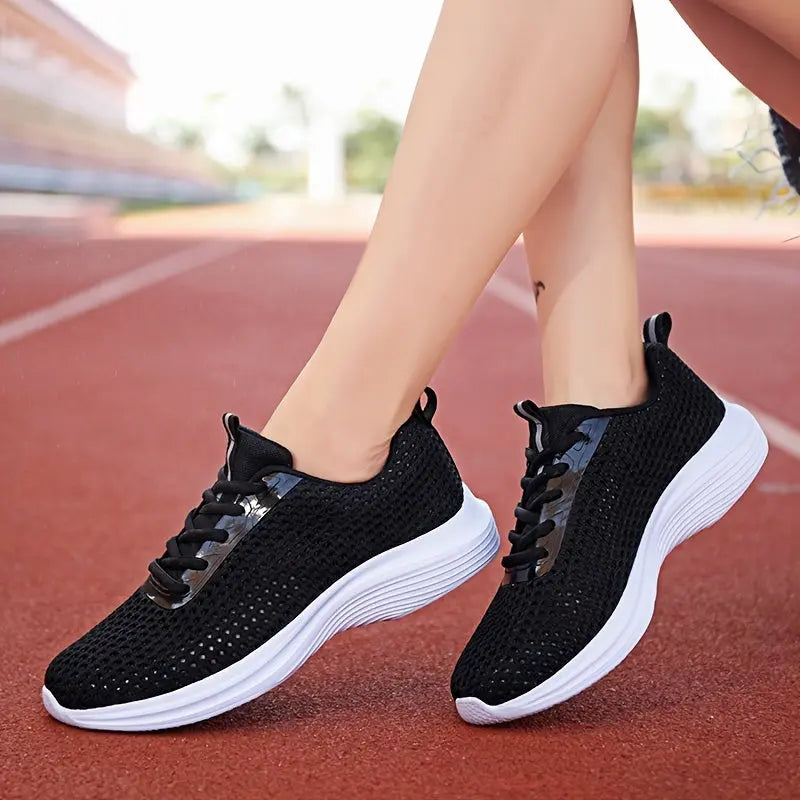 Women's Solid Color Mesh Snerakers, Lace Up Soft Sole Platform Fitness Shoes, Low-top Breathable Running Shoes MyFave Boutique