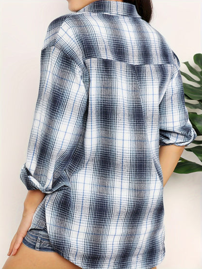 Plaid Dropped Shoulder Shirt MyFave Boutique