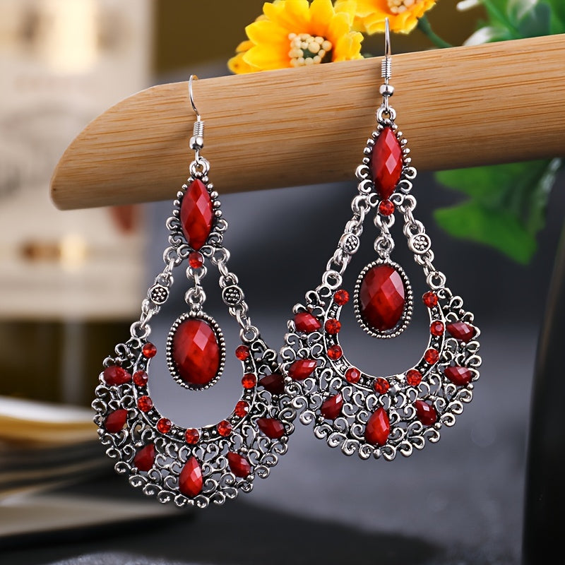 2 pairs of Ladies' Dangle Earrings, Red and Green Rhinestones Alloy Shiny Decoration for daily life and attending formal events, holiday birthday gift-giving MyFave Boutique