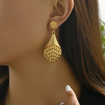 Vintage Droplet Flower Pattern Dangle Earrings Ethnic Luxury Style Plated Jewelry Female Gift MyFave Boutique