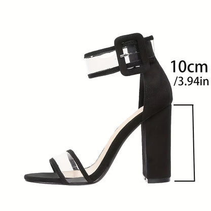 Women's Block Heeled Sandals, Transparent Open Toe Ankle Strap High Heels, Fashion Summer Party Sandals MyFave Boutique