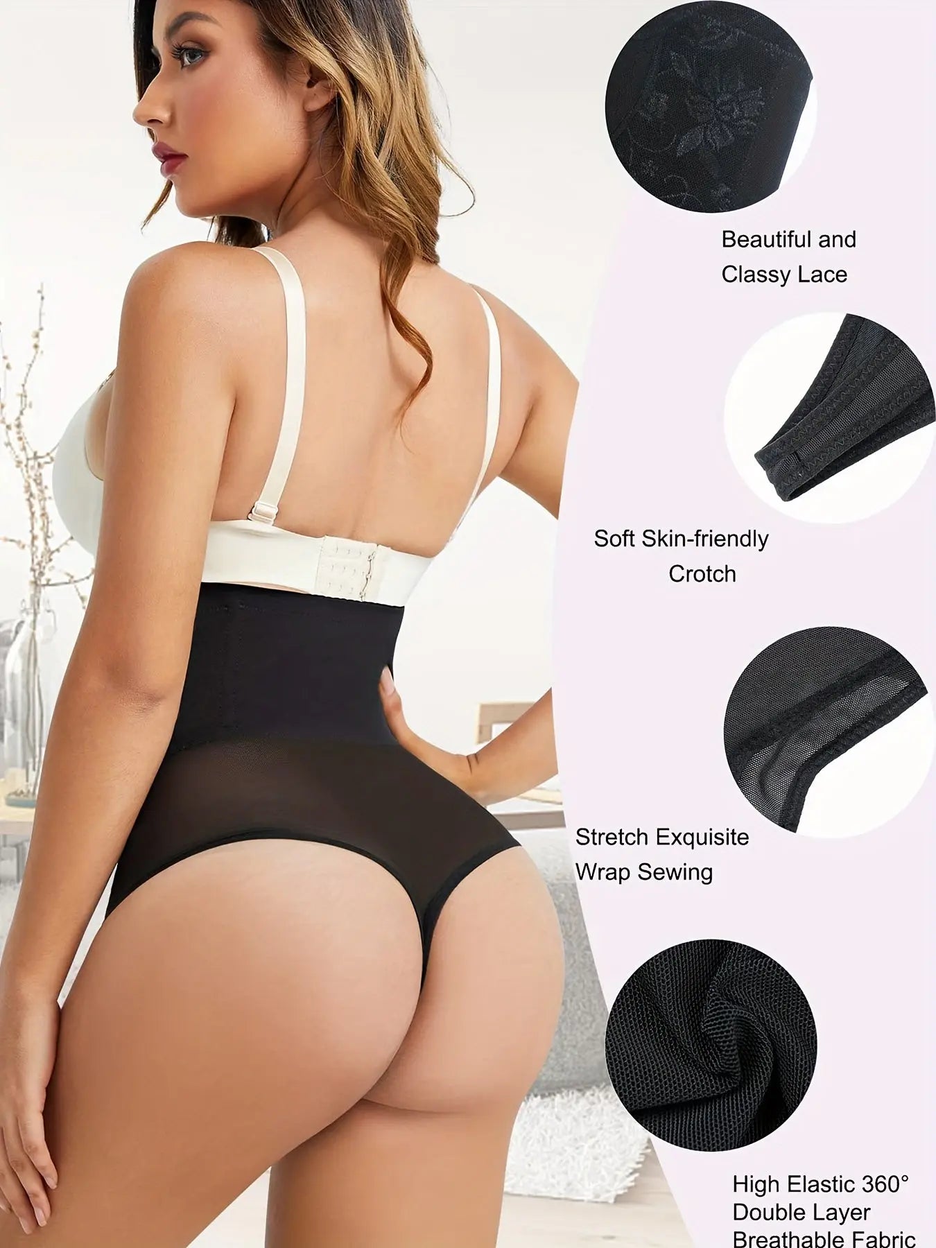 Lace Stitching Shaping Thongs, Front Buckle Tummy Control Slimmer Panties, Women's Underwear & Shapewear MyFave Boutique