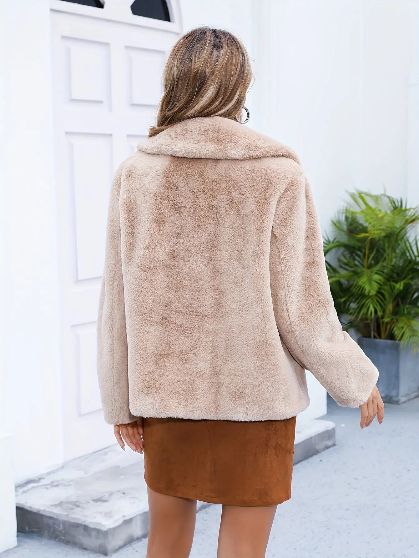 Solid Faux Fur Coat, Casual Long Sleeve Winter Warm Outerwear, Women's Clothing MyFave Boutique