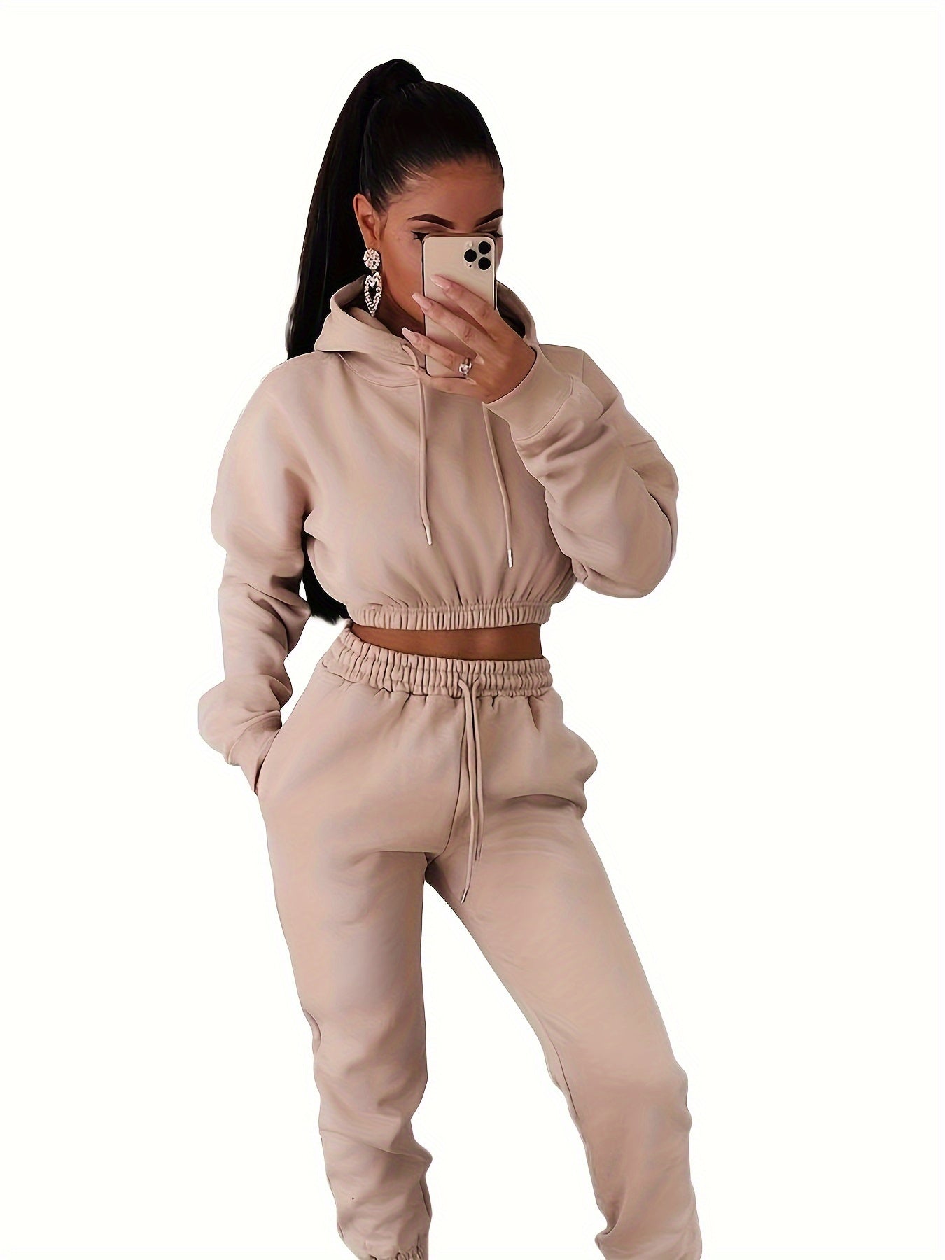 two-piece Women's Casual Hooded Sweatshirt and Drawstring Pants Set with Side Pockets - Comfortable and Stylish Outfit MyFave Boutique