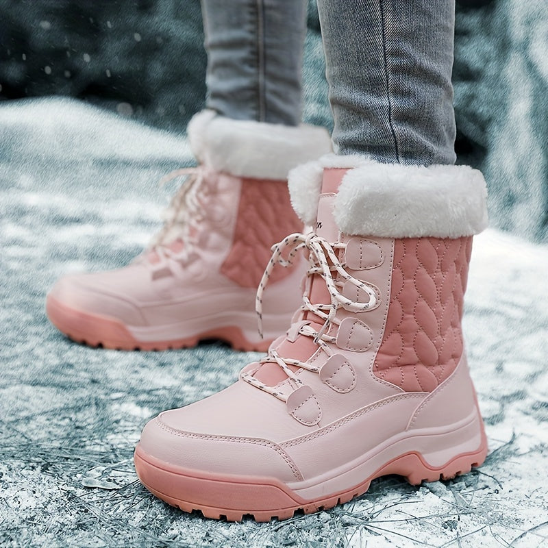 Women's Fleece Lined Snow Boots, Winter Thermal Lace Up Short Boots, Outdoor Wear-resistant Boots MyFave Boutique