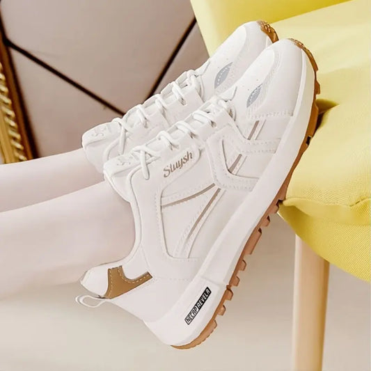 Women's Fashion Sneakers - Casual Lace-up Running Shoes with Lightweight Design, Solid Color Low Top, Plain Toe, Hand Washable - All-Season Rubber Sole Trainers with EVA Insole and Fabric Inner Material - Middle East & Southeast Asia Exclusive MyFave Boutique