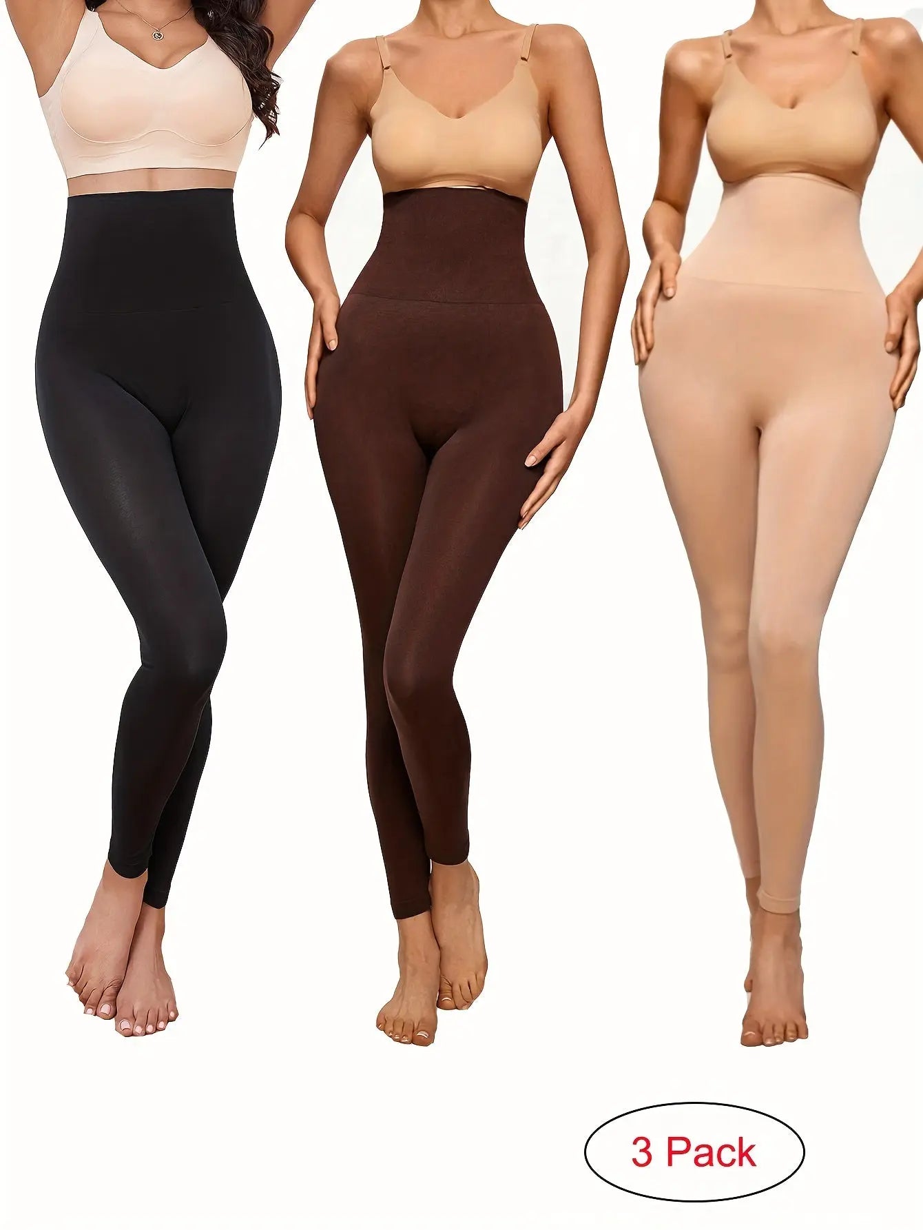 3 pcs High-Waisted Tummy Control Sporty Leggings, Breathable Stretchy Pants for Fitness & Everyday Wear MyFave Boutique