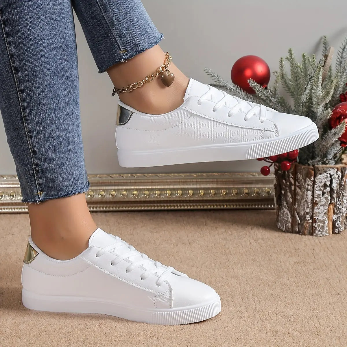 Women's Lace-Up White Sneakers: Lightweight & Comfortable Low Top Casual Shoes for Outdoor Wear MyFave Boutique