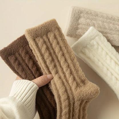 3/6 Pairs Textured Fuzzy Socks, Simple & Warm Thickened Mid Tube Socks, Women's Stockings & Hosiery MyFave Boutique