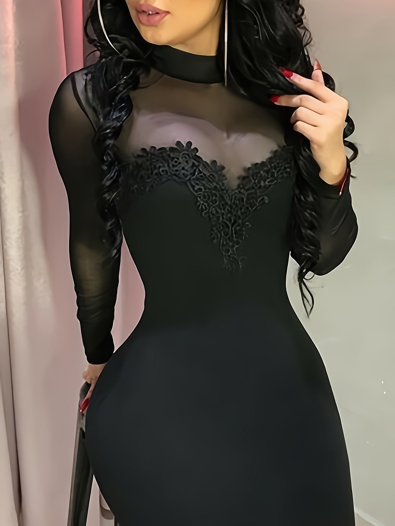 Stylish Black Sheer Mesh Sleeve Bodycon Mini Dress MyFave Boutique