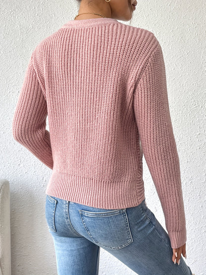 Elegant V-Neck Twist Sweater for Women - Cozy Acrylic Knit, Long Sleeve, Perfect for Fall/Winter MyFave Boutique