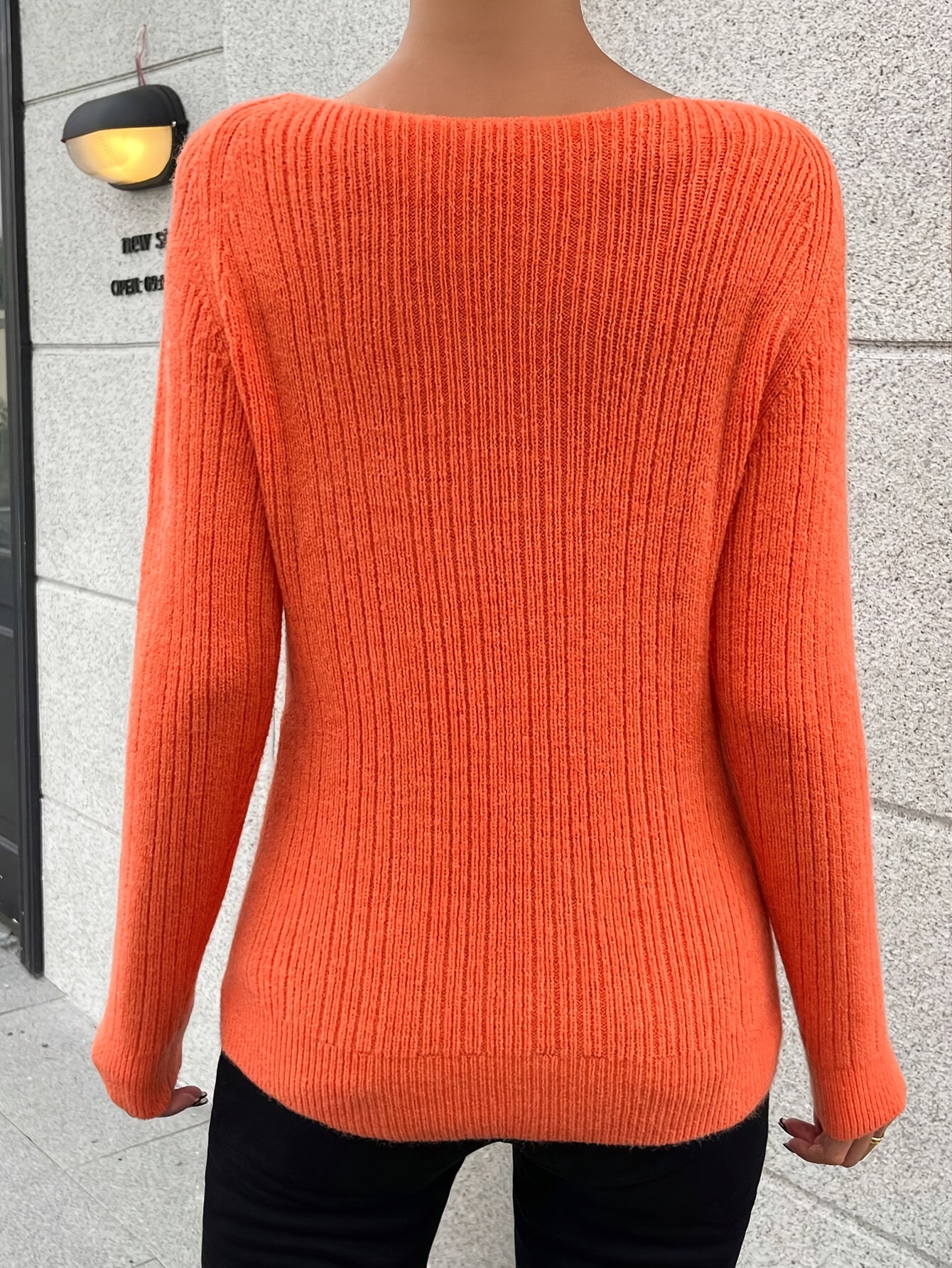 Solid Color Crew Neck Knitted Sweater, Casual Long Sleeve Drop Shoulder Pullover Sweater For Fall & Winter, Women's Clothing MyFave Boutique