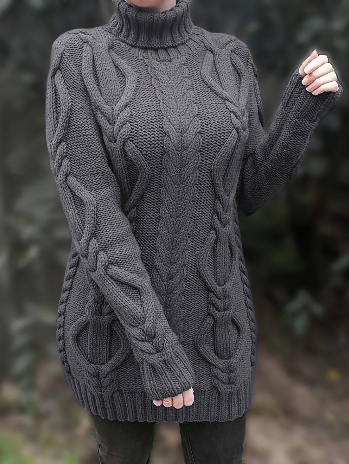 Cable Knit Turtle Neck Sweater, Classic Long Sleeve Sweater For Fall & Winter, Women's Clothing MyFave Boutique