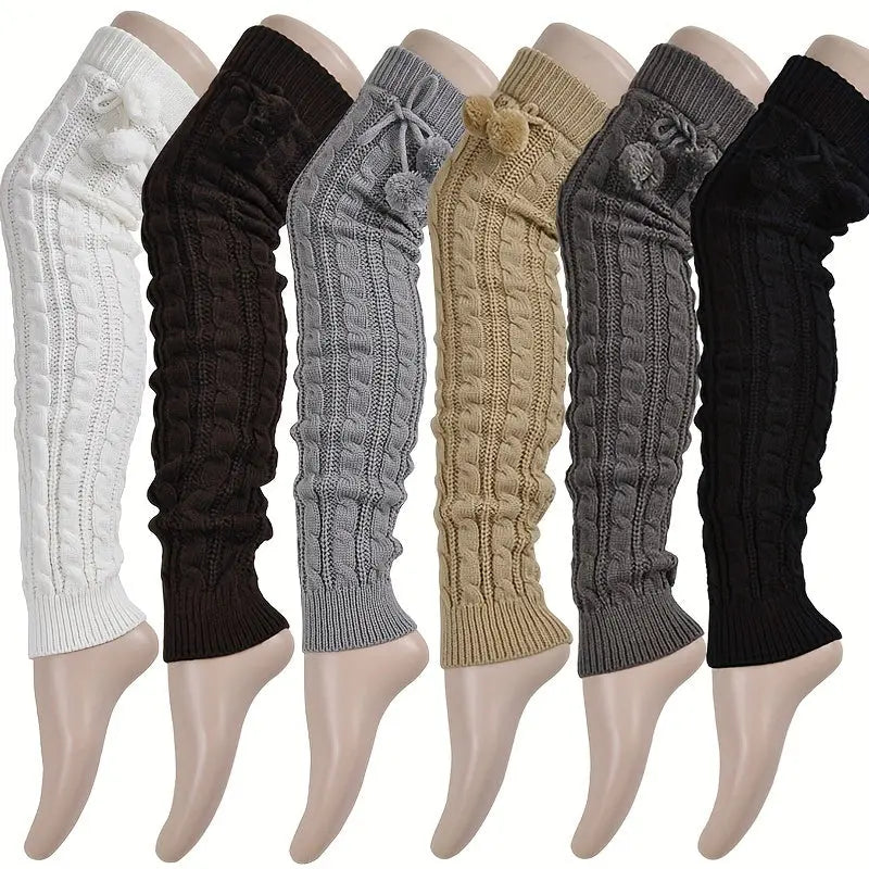 Cozy Knit Over-the-Knee Leg Warmers with Pom-Pom Detail - Thick, Stretchy Acrylic Boot Socks for Women, Perfect for Fall & Winter MyFave Boutique