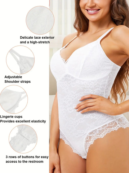 Lace Shapewear Bodysuit For Plus Size Women Tummy Control Body Shaper V Neck Fajas Sculpting Tank Tops Slimming Camisole Corset MyFave Boutique