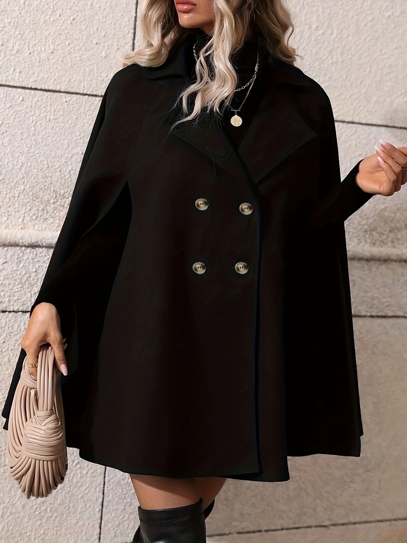 Double Breasted Wool Overcoat for Women, Elegant Winter Warmth, Solid Color Cloak MyFave Boutique