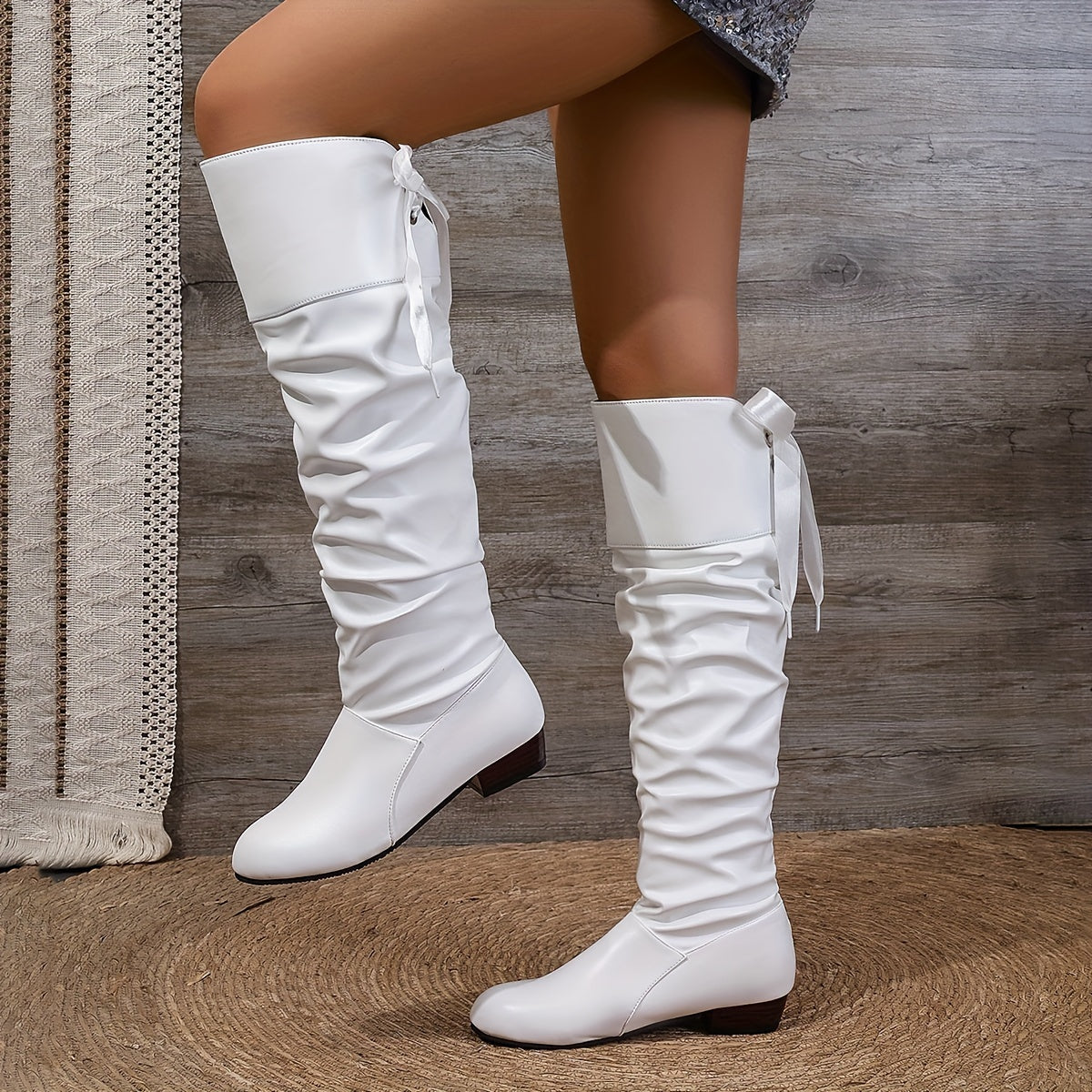 Stylish Women's Knee High Chunky Heel Boots with Fashionable Lace-Up Design MyFave Boutique