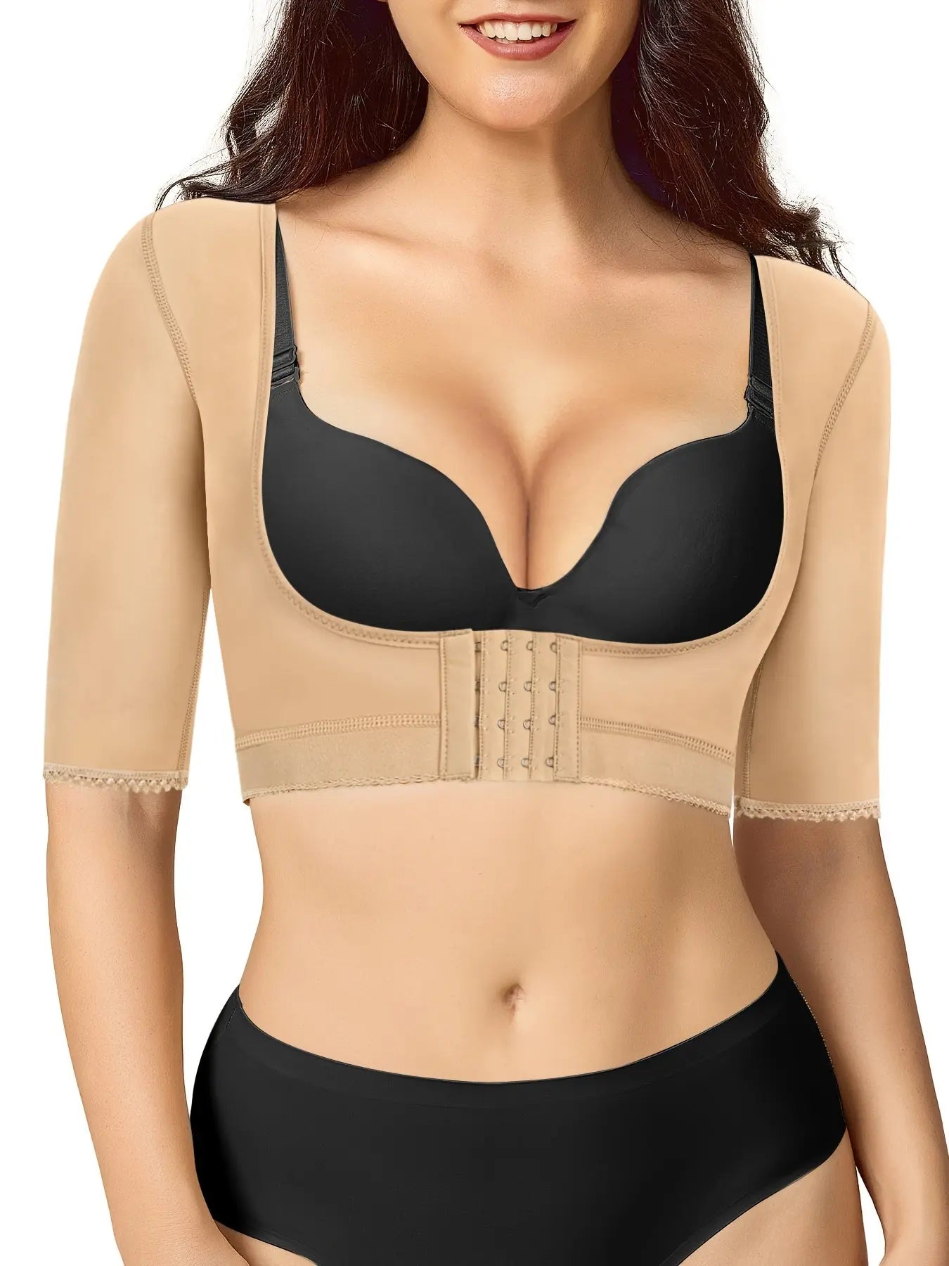 Front Buckle Shaping Top, Half Sleeve Slimmer Open Bust Bodysuit, Women's Shapewear MyFave Boutique