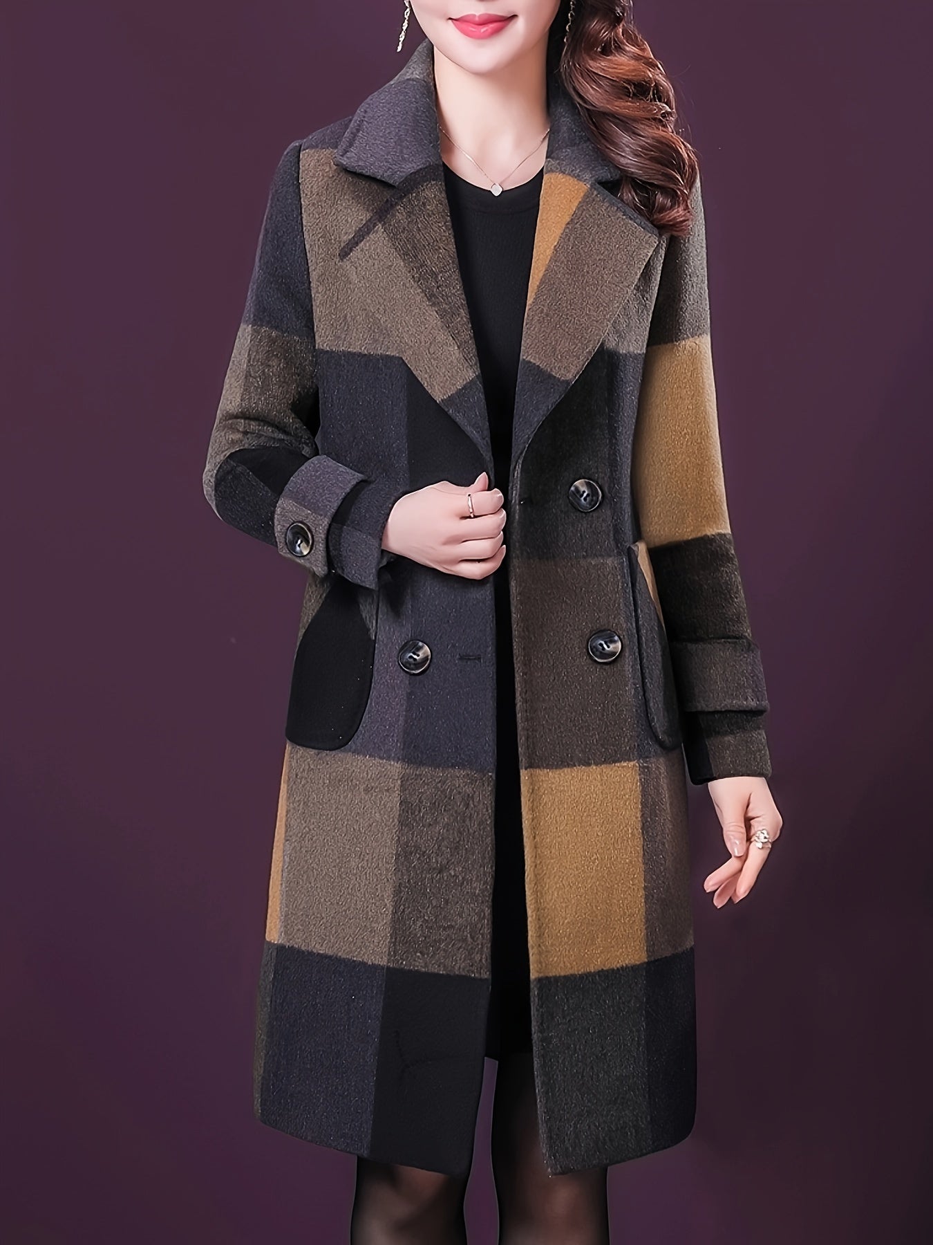 Aprsfn Women's Fashion Tartan Plaids Elegant Mid-Length Thicken Warm Pea Coat MyFave Boutique