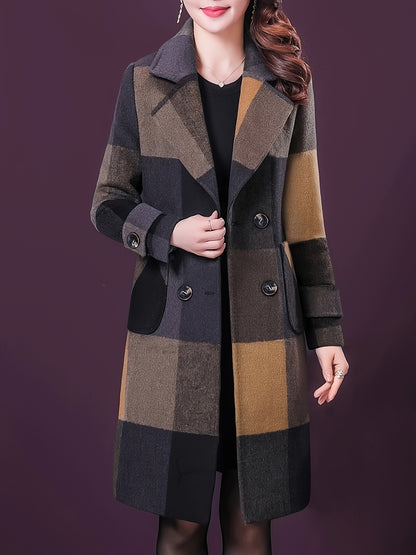 Aprsfn Women's Fashion Tartan Plaids Elegant Mid-Length Thicken Warm Pea Coat MyFave Boutique