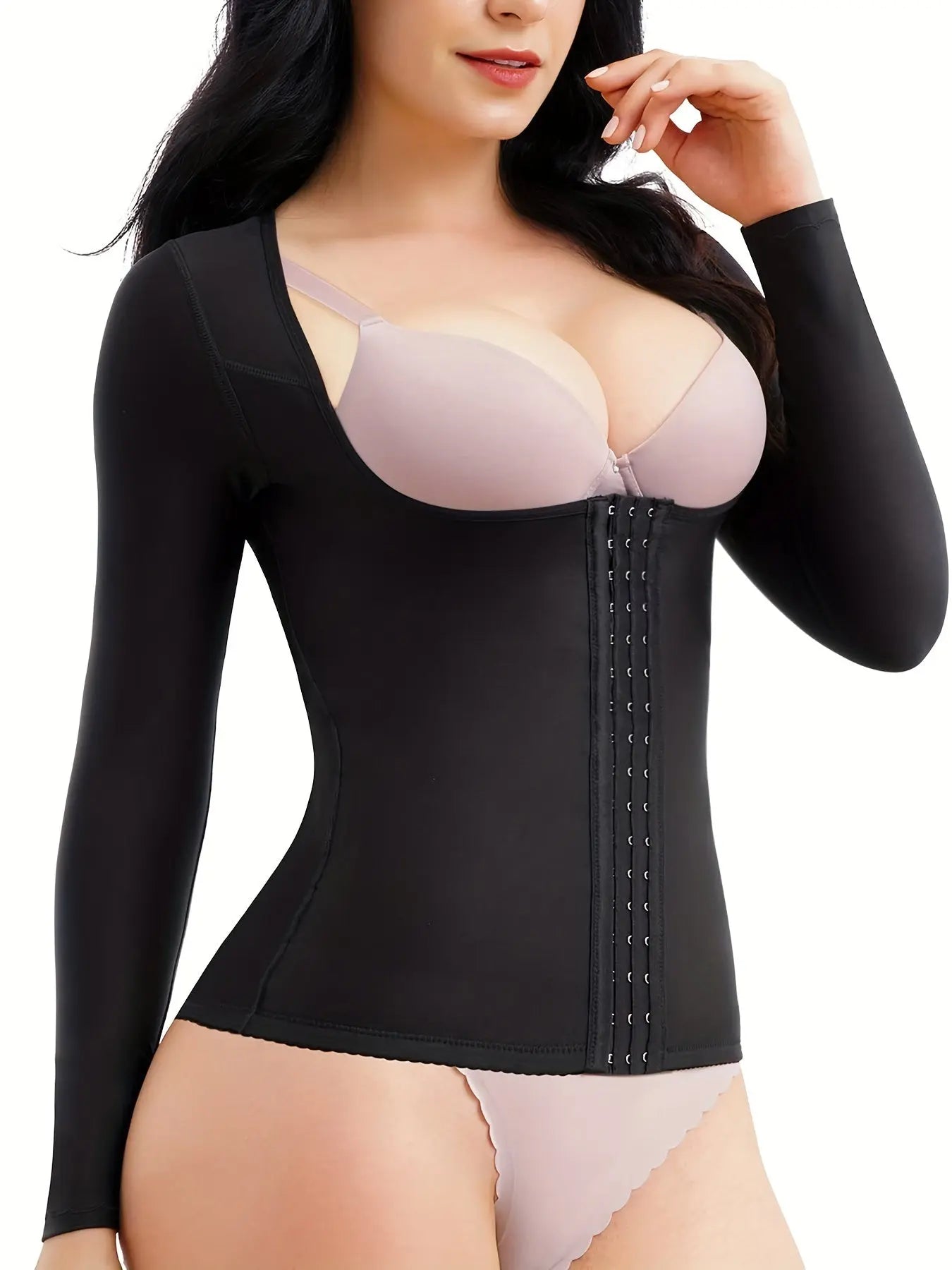 Front Buckle Shaping Tops, Waist Trainer Tummy Control Slimmer Long Sleeve Top, Women's Underwear & Shapewear MyFave Boutique