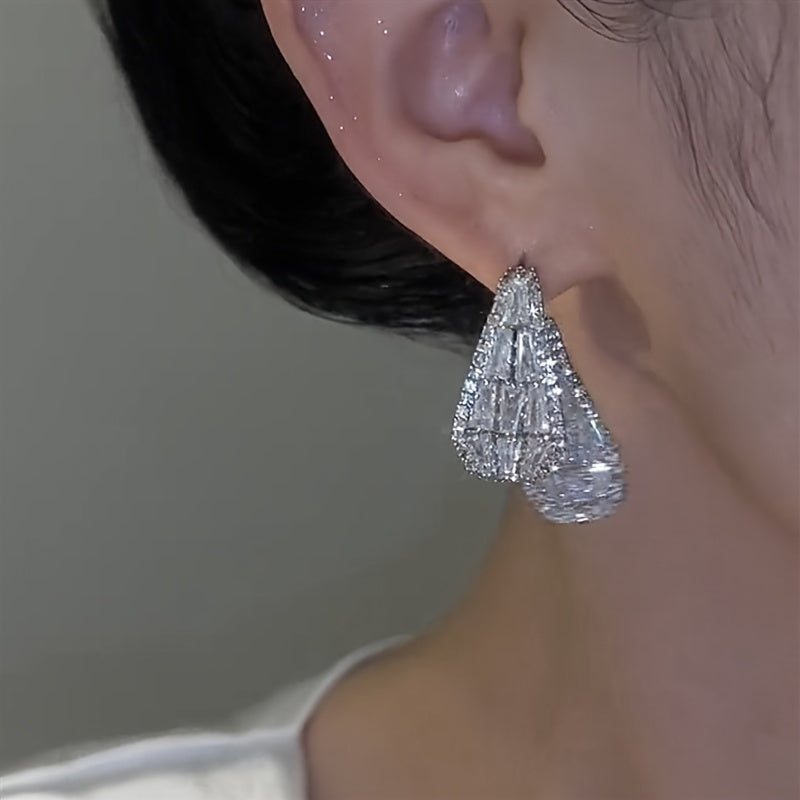 A Pair of Luxury French Zircon Statement Earrings - Hypoallergenic 925 Silver, Versatile, Unique, and Flashing Smart Front and Rear Wear Light - Perfect Holiday Gift for Women, Fashionable and Niche Accessory MyFave Boutique