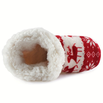 Christmas Style Plush Slipper Boots, Winter Cozy & Warm Slip On Flat Shoes, Thermal Home Floor Sock Slippers MyFave Boutique