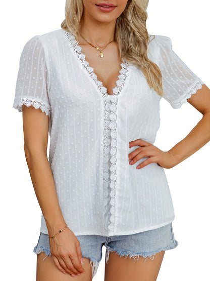 Women's Summer V-neck Chiffon Blouse - Short Sleeve Bohemian Top MyFave Boutique