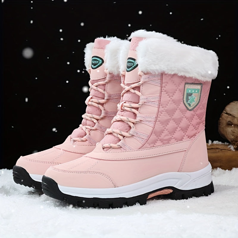 Women's Round Toe Winter Boots, Solid Color Thermal Plush Inner Thick-Sole Snow Boots, Women's Warm & Comfy Footwear MyFave Boutique