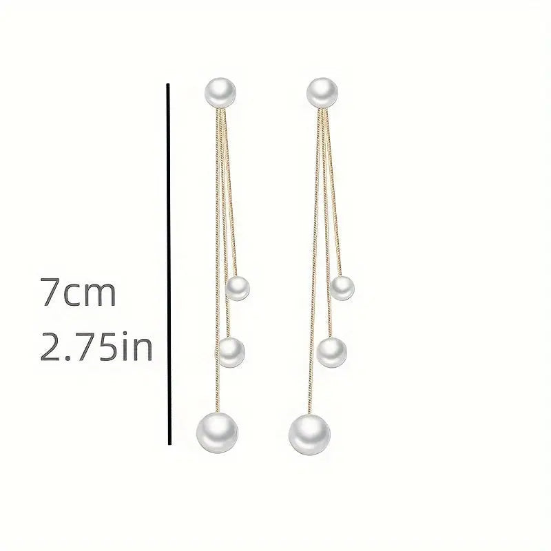 Elegant Simple Design 2PCS Stainless Steel Drop Dangle Earrings with Shell Pearl Tassels for Women - Hypoallergenic Long Threader Tassel Earrings for Daily and Party Occasions MyFave Boutique