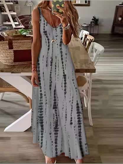 Allover Print V Neck Loose Maxi Dress, Vacation Sleeveless Cami Dress For Spring & Summer, Women's Clothing MyFave Boutique