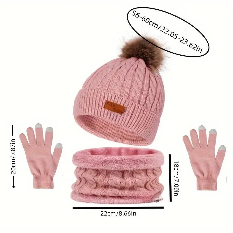 3-in-1 Winter Warmth Bundle: Festive Knit Hat, Scarf, and Gloves for Ladies - Touchscreen Compatible MyFave Boutique