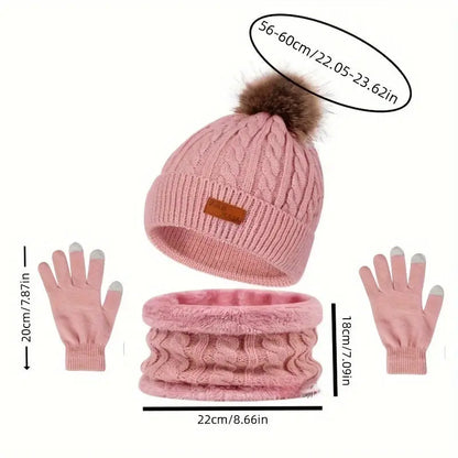 3-in-1 Winter Warmth Bundle: Festive Knit Hat, Scarf, and Gloves for Ladies - Touchscreen Compatible MyFave Boutique