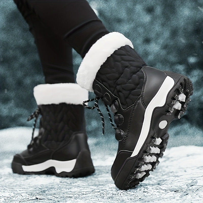 Women's Fleece Lined Snow Boots, Winter Thermal Lace Up Short Boots, Outdoor Wear-resistant Boots MyFave Boutique