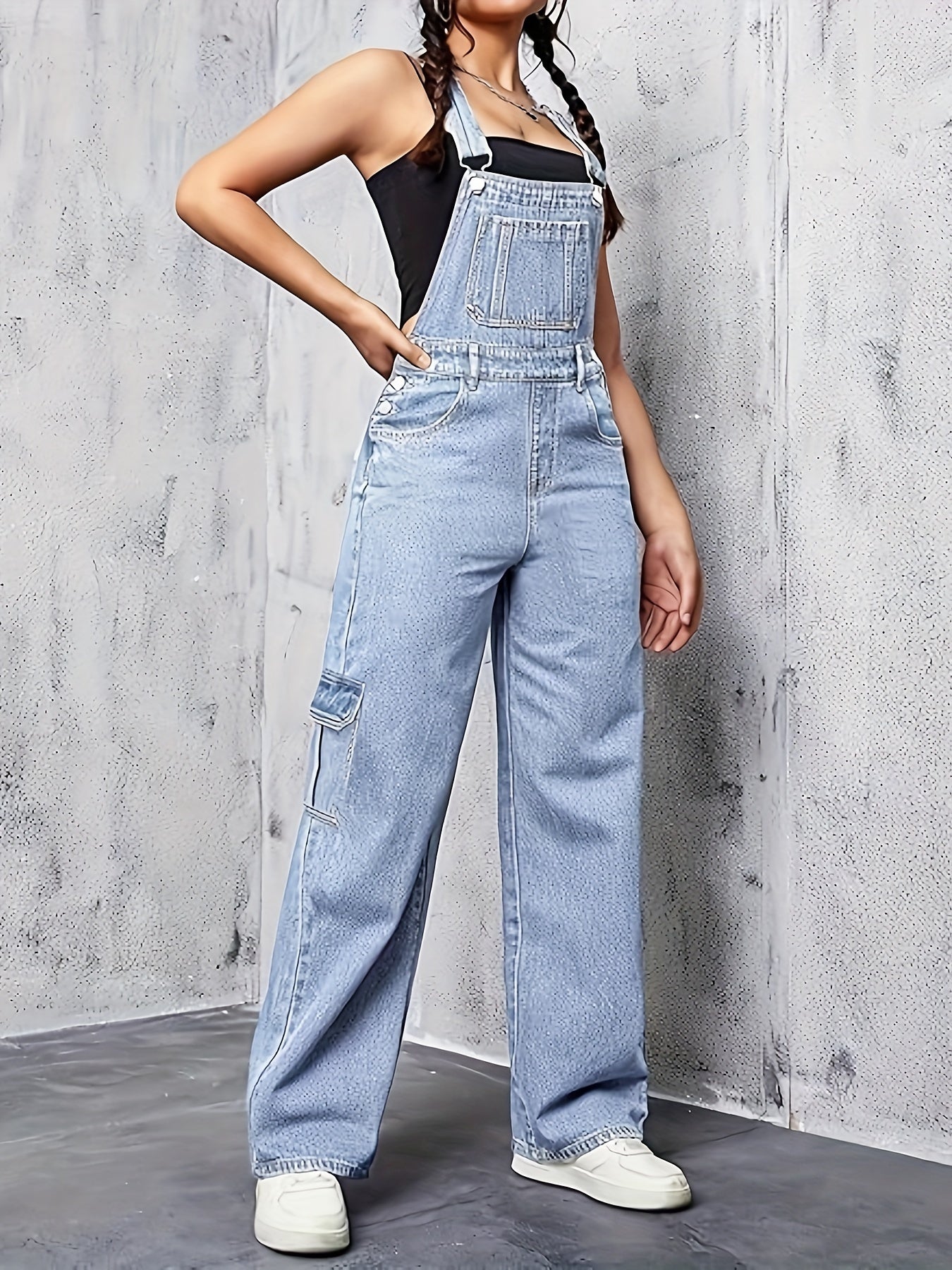 Womens Overalls Demin Wide Leg Cargo Jumpsuit Loose Fit Bib Baggy Jean Overalls Adjustable Straps For Women. MyFave Boutique