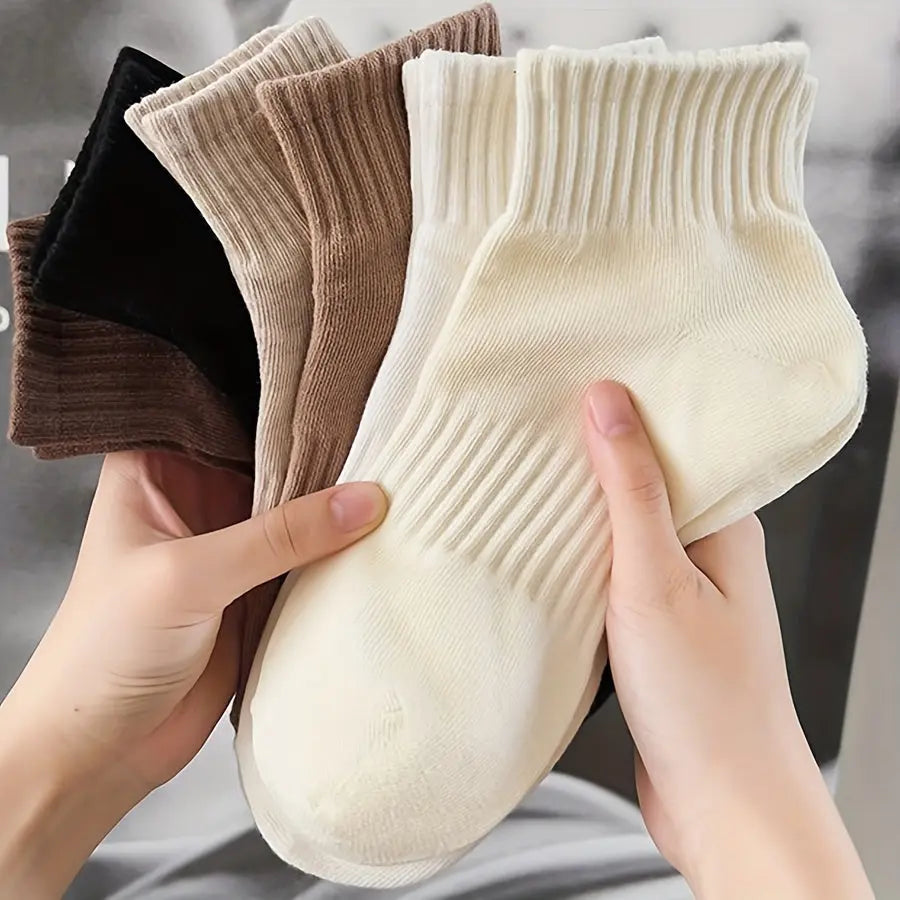 6 Pairs Solid Ribbed Socks, Simple & Comfy Crew Socks, Women's Stockings & Hosiery MyFave Boutique