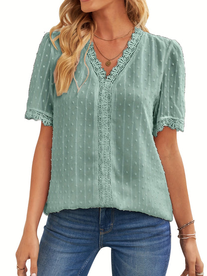 Women's Summer V-neck Chiffon Blouse - Short Sleeve Bohemian Top MyFave Boutique