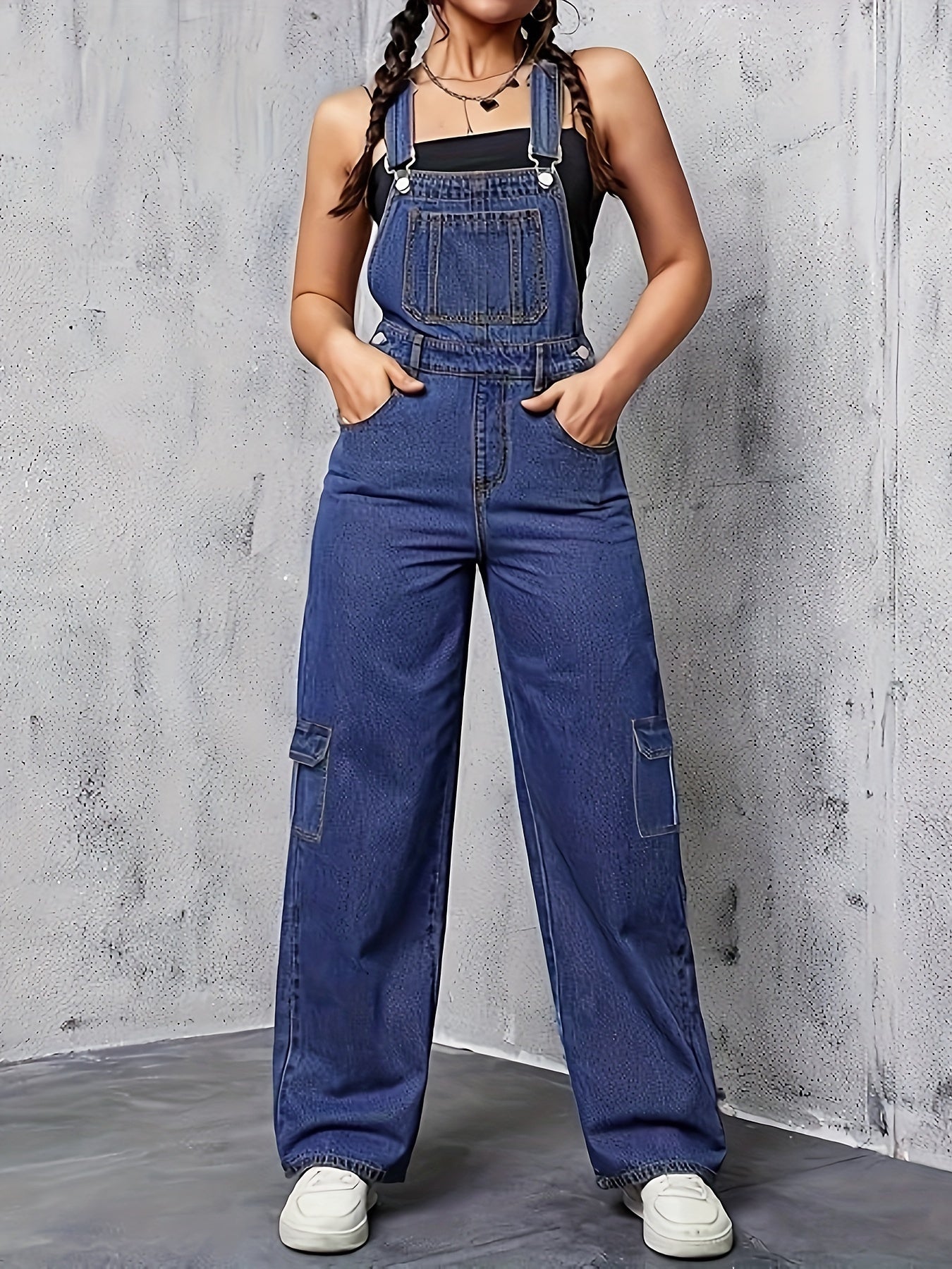 Womens Overalls Demin Wide Leg Cargo Jumpsuit Loose Fit Bib Baggy Jean Overalls Adjustable Straps For Women. MyFave Boutique