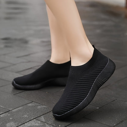 Women's Solid Color Sneakers, Breathable Knit Slip On Outdoor Shoes, Lightweight Low Top Shoes MyFave Boutique