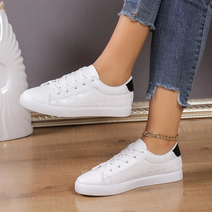 Women's Lace-Up White Sneakers: Lightweight & Comfortable Low Top Casual Shoes for Outdoor Wear MyFave Boutique