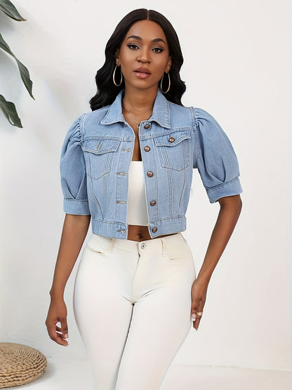 Women Fashion Streetwear Jean Coat Cropped Outerwear Jacket Female Tops Single Breasted Short Sleeve Denim Jackets for Women MyFave Boutique