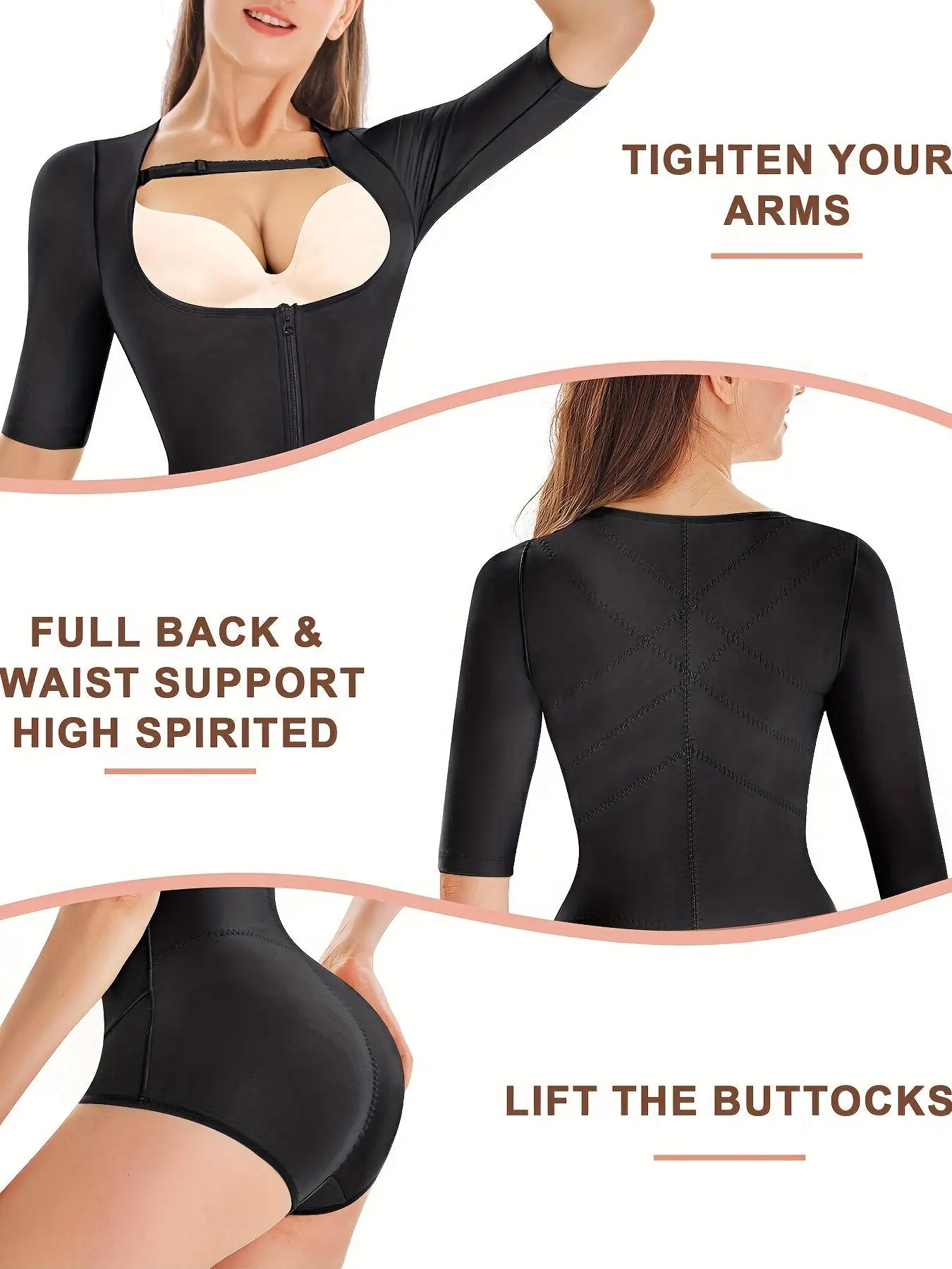 Zip Up Open Bust Shaping Bodysuit, Half Sleeve Tummy Control Slimmer Body Shaper, Women's Underwear & Shapewear MyFave Boutique