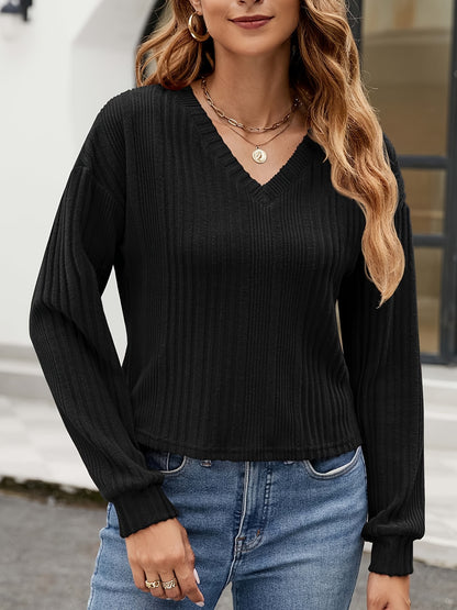 Women's V Neck Ribbed Knit Lightweight Soft Sweater Long Sleeve Cropped Casual Tops Women S-XLL MyFave Boutique