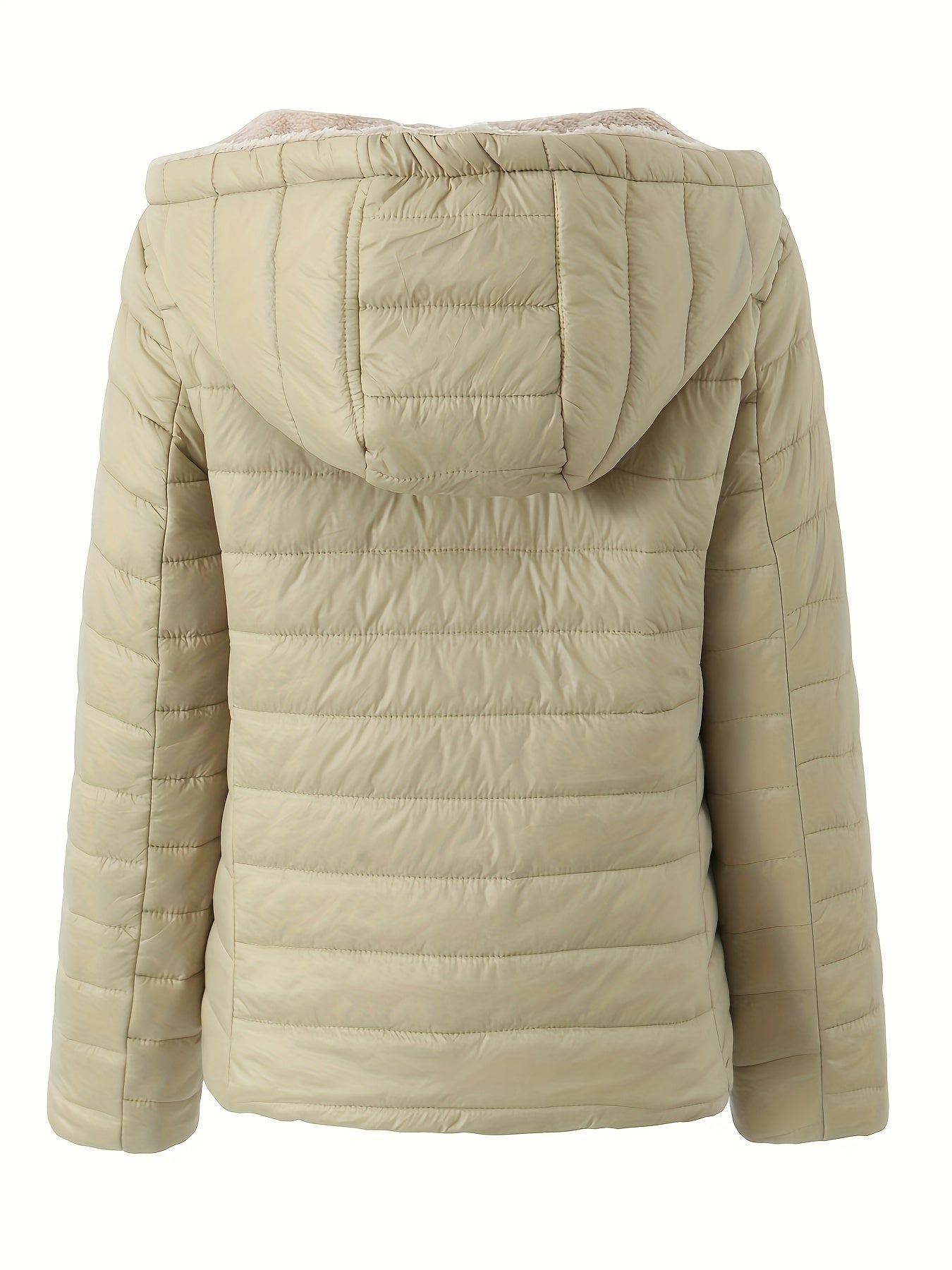 Quilted Fleece Lined Zip-up Hooded Fluffy Jacket Coat, Casual Long Sleeve Warm Outerwear For Winter, Women's Clothing MyFave Boutique