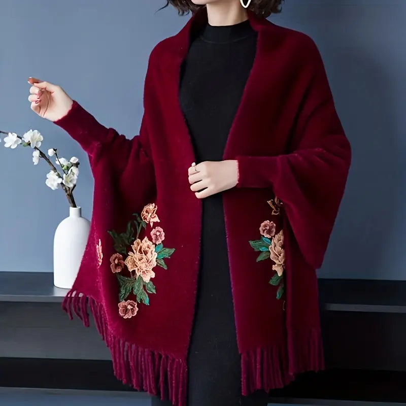 Faux Fur Embroidered Shawl Cheongsam Outer TasselCloak Scarf Elegant Female Thick Shawl Autumn Winter Scarf With Send A Brooch MyFave Boutique