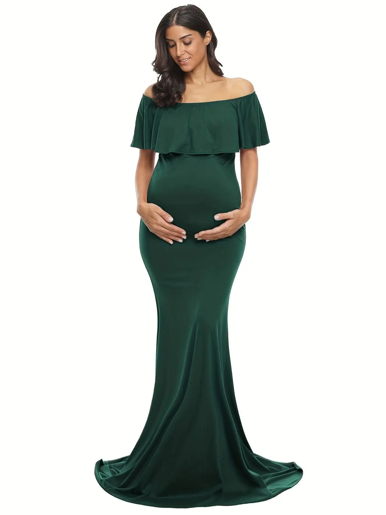 Womens Off Shoulder Maternity Dress Ruffles Elegant Slim Gowns Fit Maxi Photography Dress MyFave Boutique